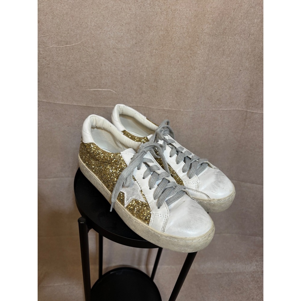 Sarabasic Collection‎ Gold Glitter Star Low Sneakers White Distressed 338-26 40